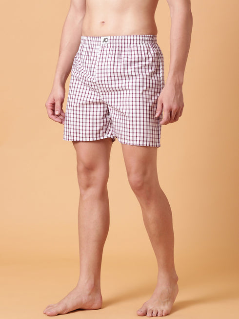 White & Brown Checked Cotton Boxer