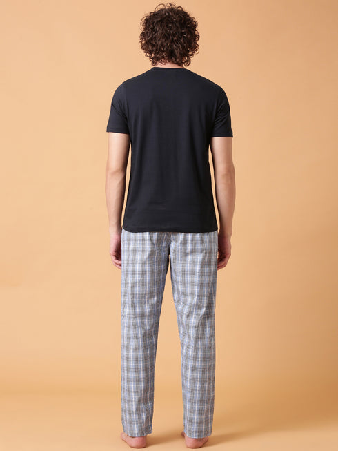 Navy and Sky Blue Checked Night Suit
