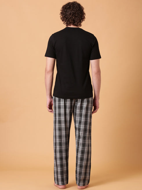 Black and Charcoal Checked Night Suit