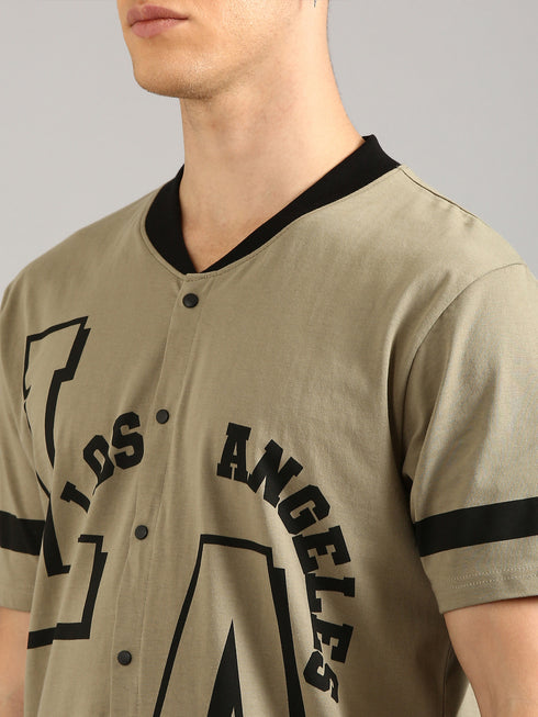 Brown Printed Regular Fit T-Shirt