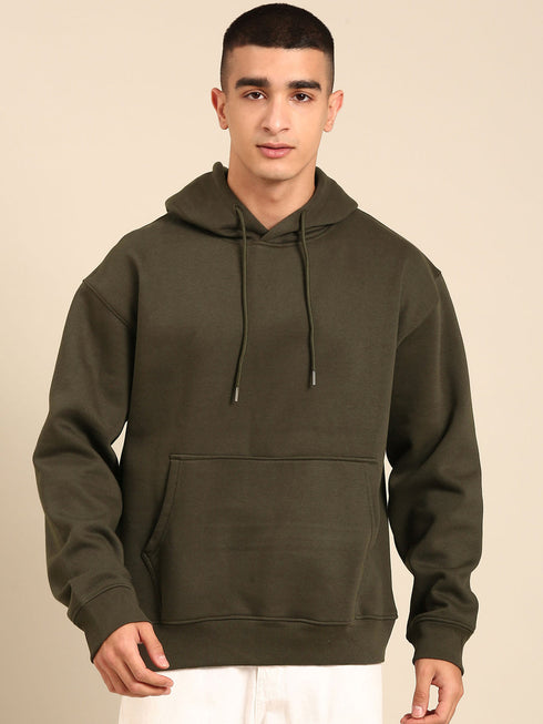 JOVEN Men Printed Full Sleeve Hooded Sweatshirt