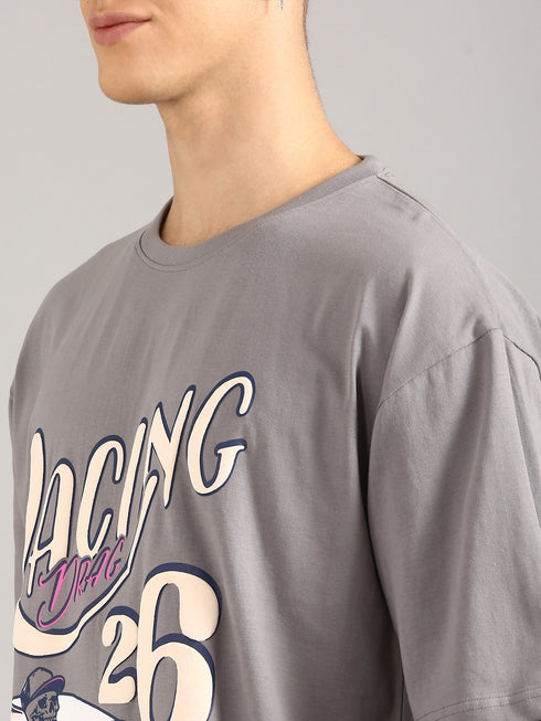 Charcoal Oversized Puffy Printed T-shirt