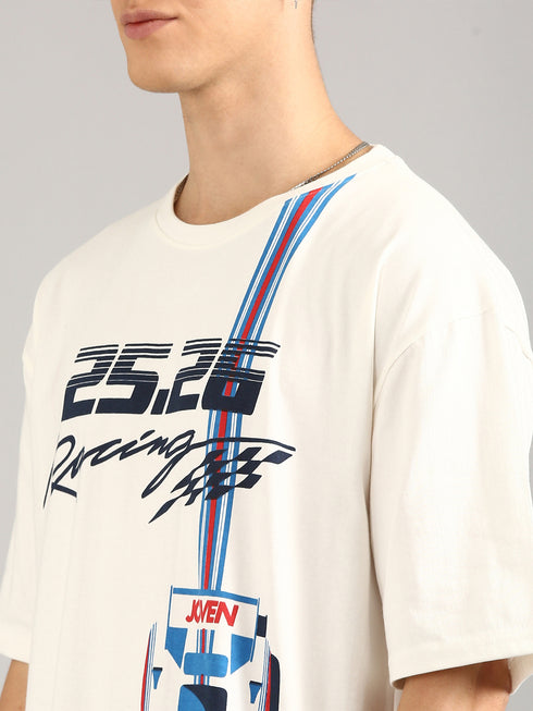 Cream Oversized Printed T-shirt