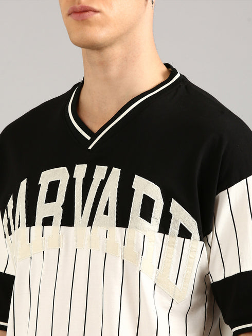 Black & White Printed Regular Fit T-Shirt