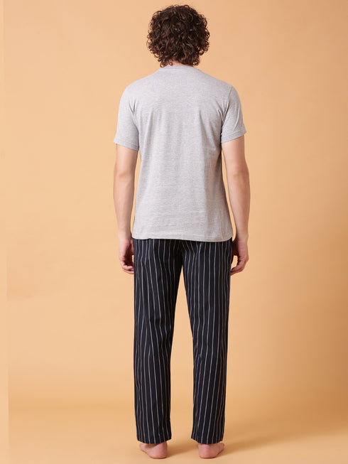 Ecru and Navy Striped Night Suit