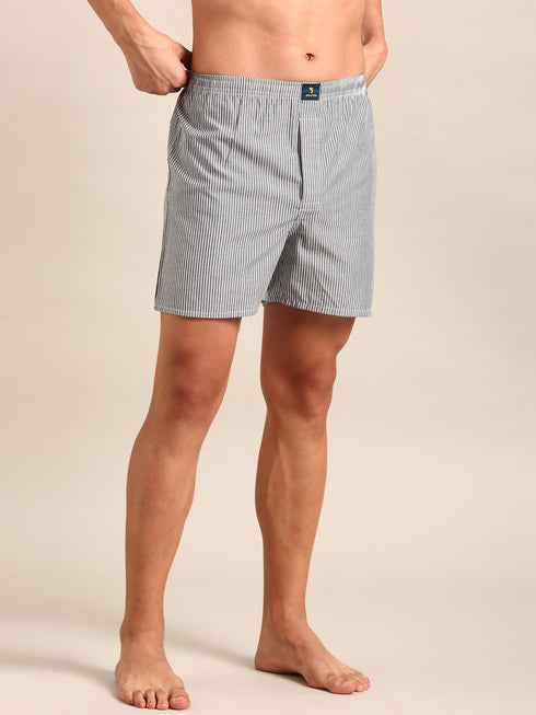Grey & White Striped Cotton Boxer