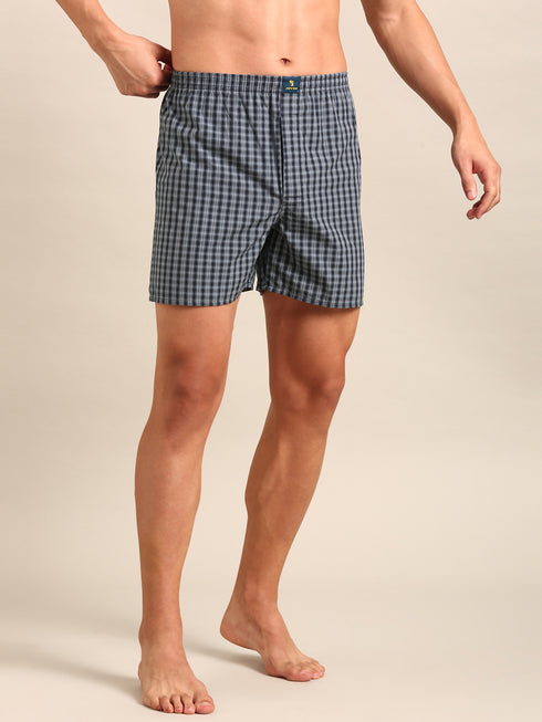 Navy Blue Checked Cotton Boxer