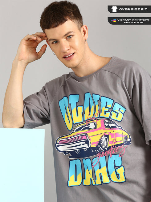 Dark Grey Oversized Printed Raglan T-shirt