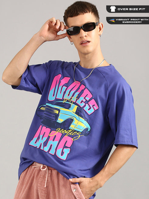 Royal Blue Oversized Printed Raglan T-shirt