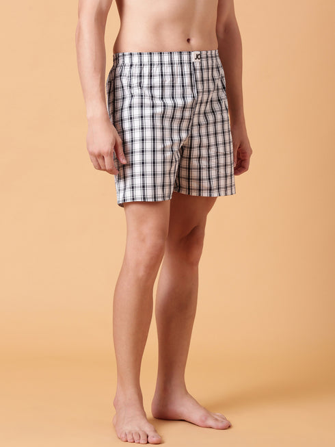 White & Black Checked Cotton Boxer