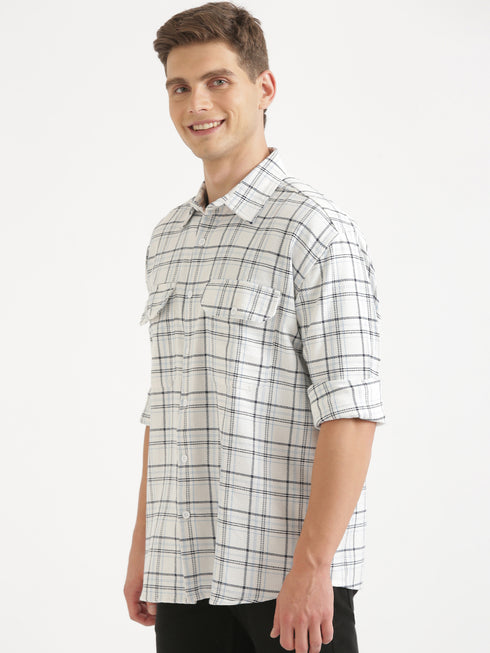 White & Black Checked Full Sleeve Oversized Casual Shirt