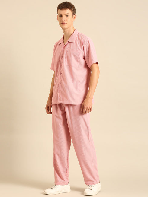 Peach Textured Relaxed Fit Co-Ords Set