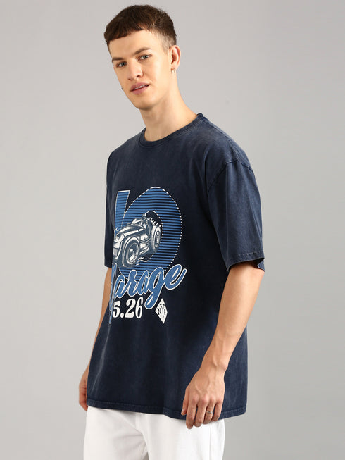Indigo Oversized Distressed Stone Washed T-shirt
