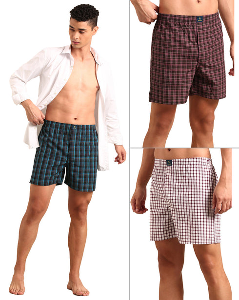 3 Pack Checked Cotton Boxers
