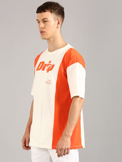 Orange & White Printed Oversized T-Shirt