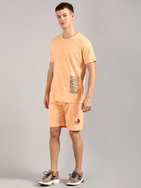 Orange Printed Regular Fit Co-Ords Set