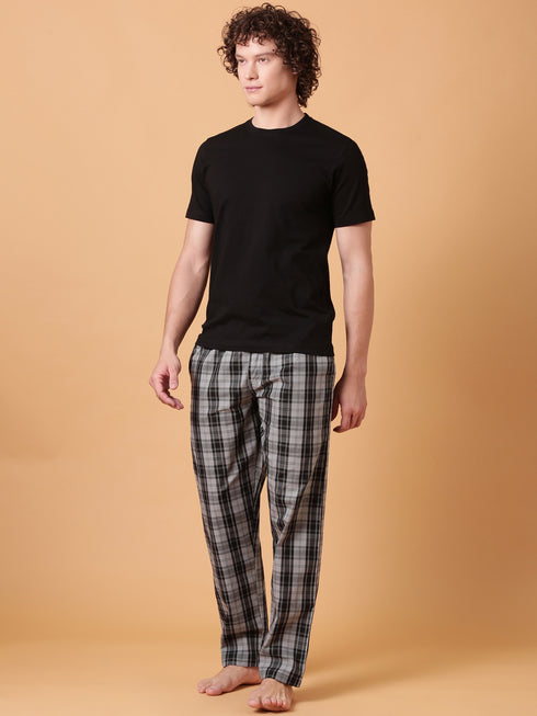 Black and Charcoal Checked Night Suit
