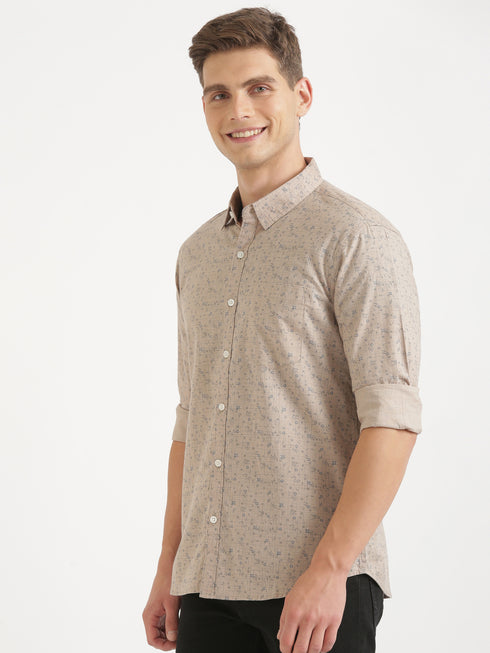Brown Printed Full Sleeve Casual Shirt