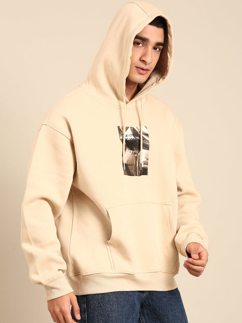 JOVEN Men Printed Full Sleeve Hooded Sweatshirt