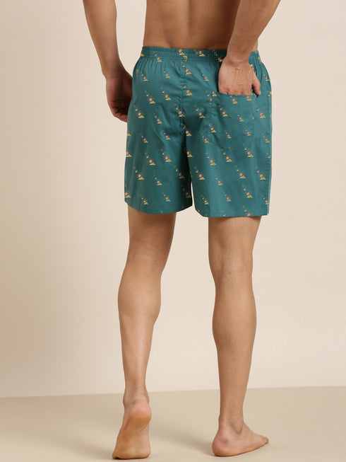 Dark Green Printed Pure Cotton Boxer