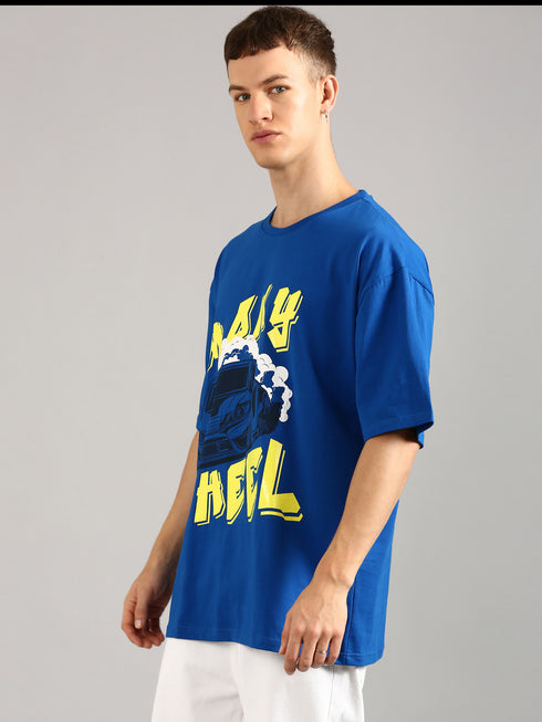 Royal Blue Oversized Glossy Printed T-shirt