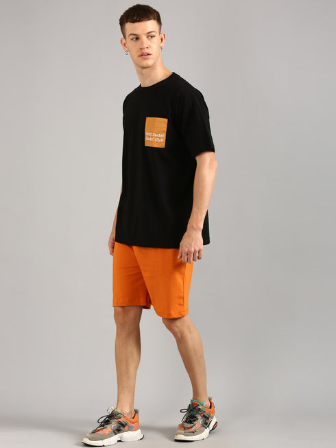 Black & Orange Printed Regular Fit Co-Ords Set