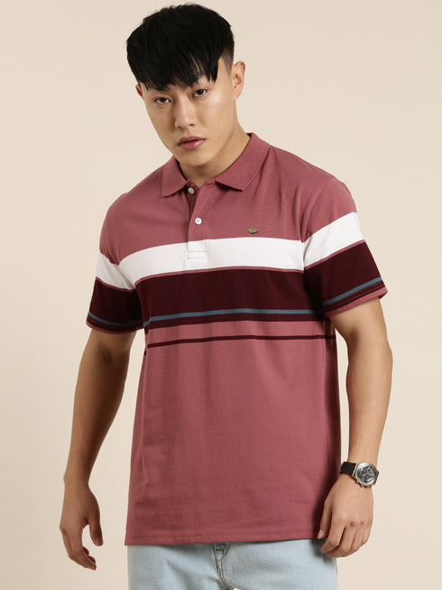 Maroon Striped Polo T-shirt