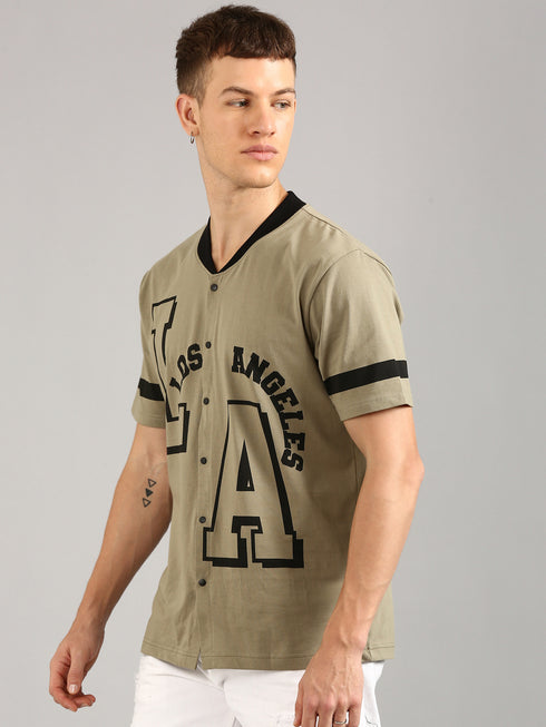 Brown Printed Regular Fit T-Shirt