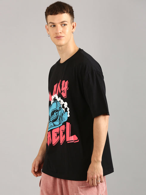 Black Oversized Glossy Printed T-shirt