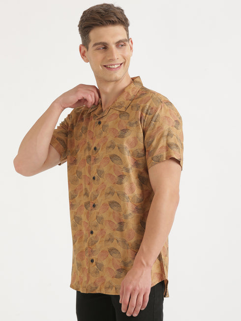 Brown Printed Short Sleeve Resort Shirt