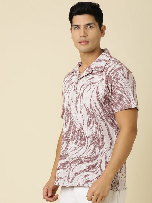 JOVEN Men Printed Casual Red Oversized Half Sleeve Shirt