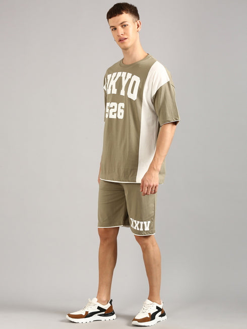 Olive Printed Relaxed Fit Co-Ords Set