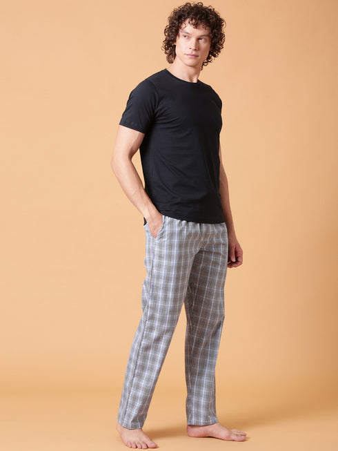 Navy and Sky Blue Checked Night Suit