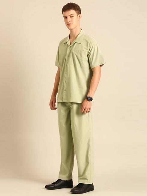 Sage Green Textured Relaxed Fit Co-Ords Set