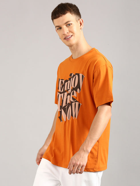 Orange Printed Oversized T-Shirt
