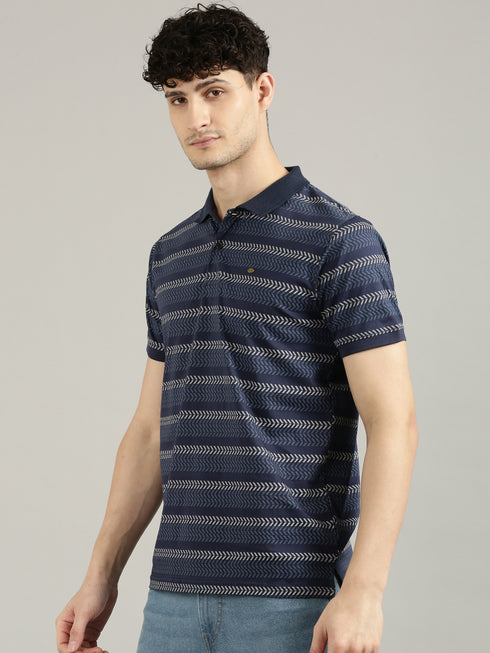 Dark Blue Striped Polo T-shirt