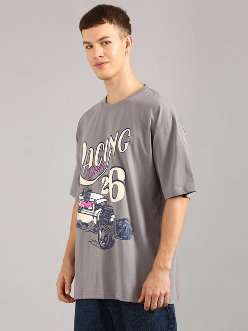 Charcoal Oversized Puffy Printed T-shirt