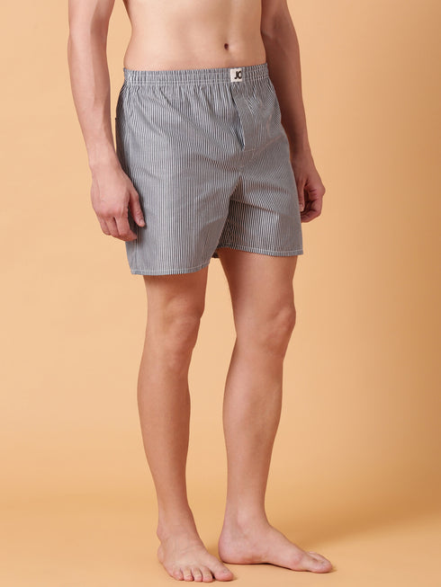 Grey & White Striped Cotton Boxer