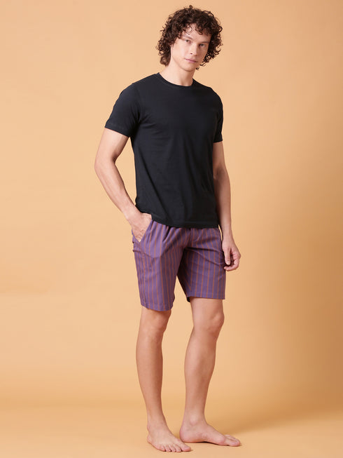 Navy and Purple Striped Night Suit