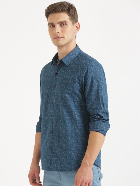 Teal Printed Long Sleeve Casual Shirt
