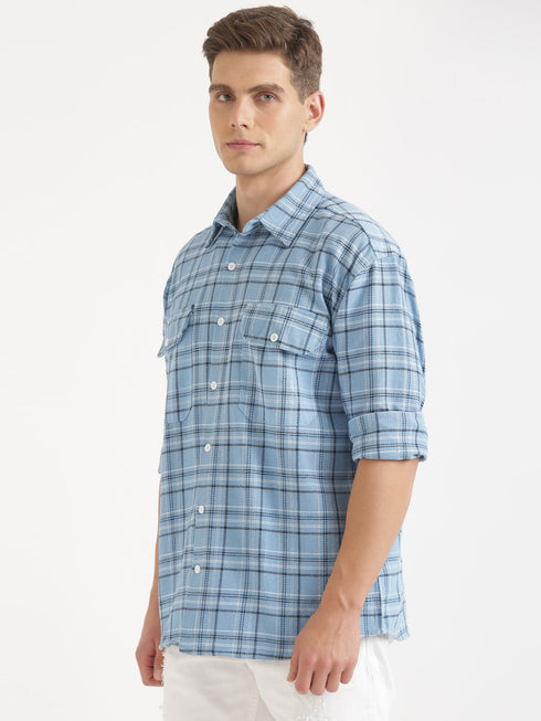 Blue & White Full Sleeved Oversized Casual Shirt