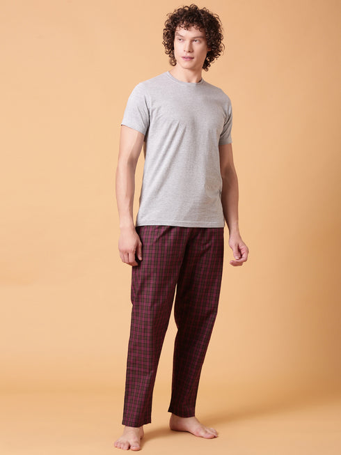 Ecru and Red Checked Night Suit