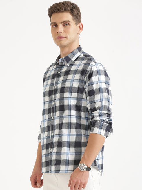White & Black Checked Full Sleeve Casual Shirt