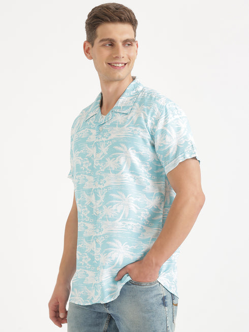 Blue & White Printed Short Sleeved Resort Shirt