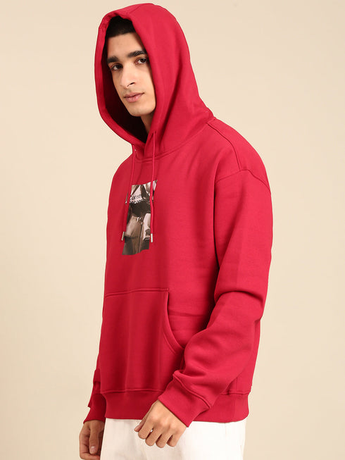 JOVEN Men Printed Full Sleeve Hooded Sweatshirt
