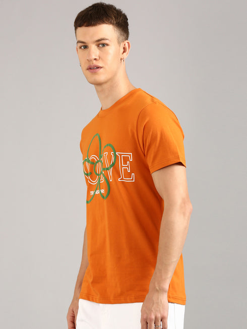 Orange Printed Regular Fit T-Shirt