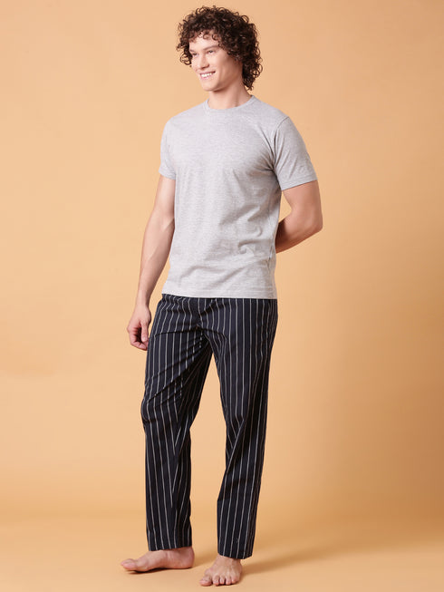 Ecru and Navy Striped Night Suit