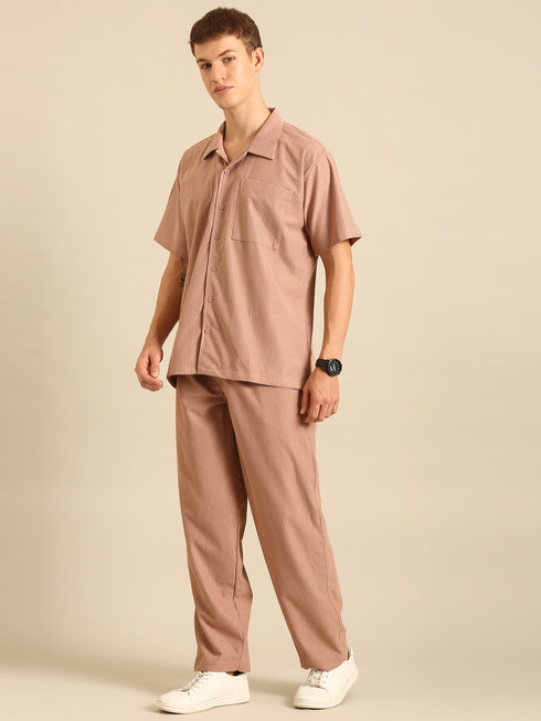 Mocha Brown Textured Relaxed Fit Co-Ords Set