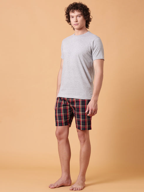 Ecru and Red Checked Night Suit