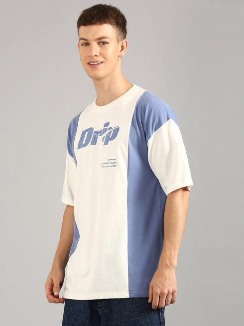 Blue & White Printed Oversized T-Shirt